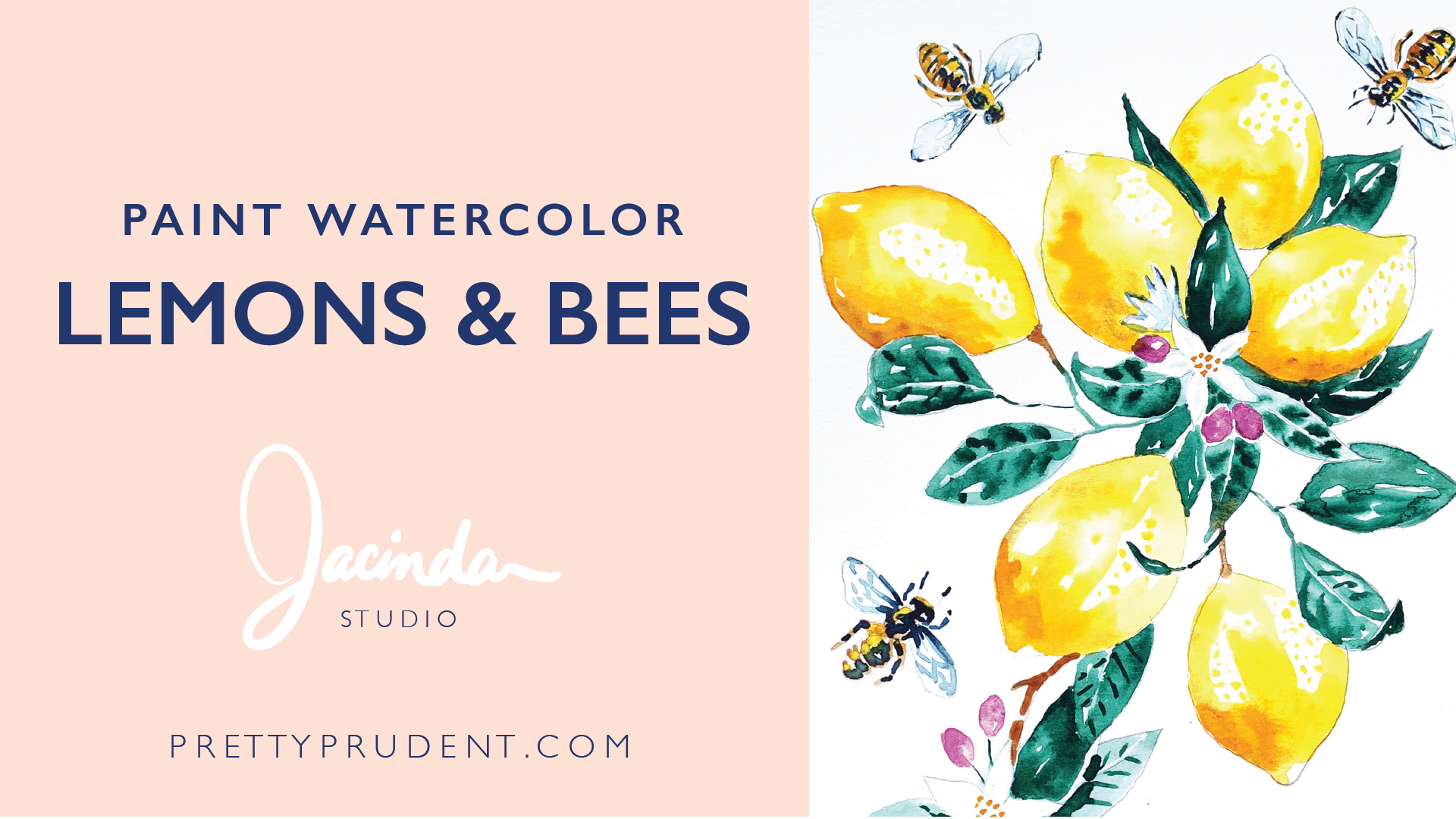 Watercolor Paint Lemons and Bees