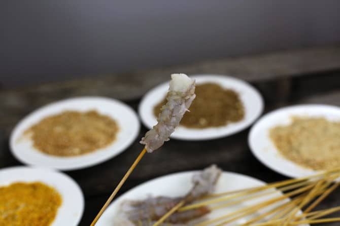 raw shrimp on a stick